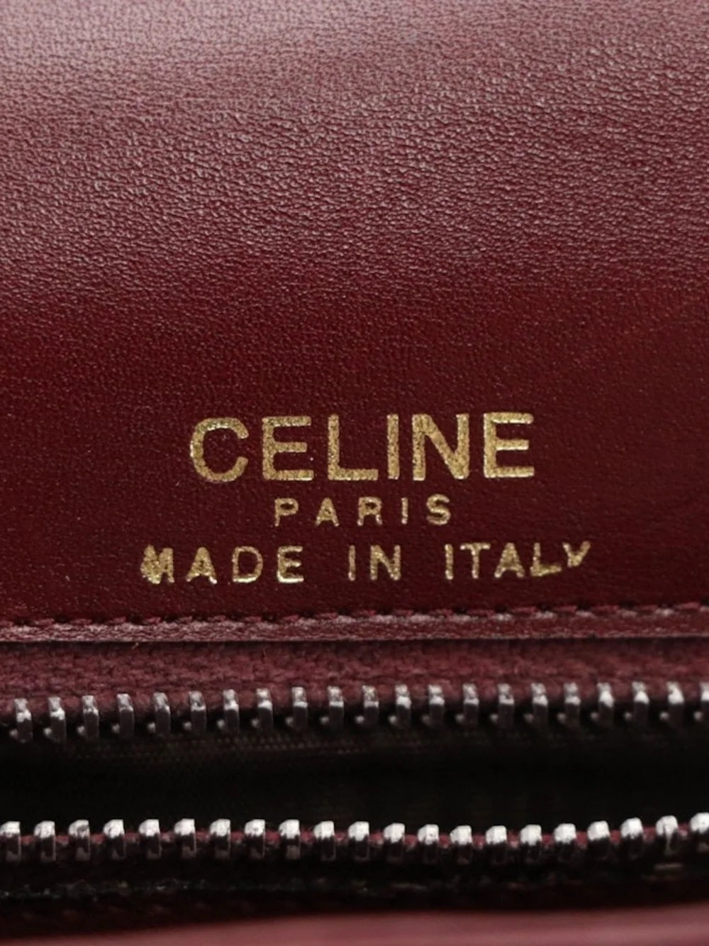 Celine Triomphe Lock Front Flap Shoulder Bag in Burgundy Leather